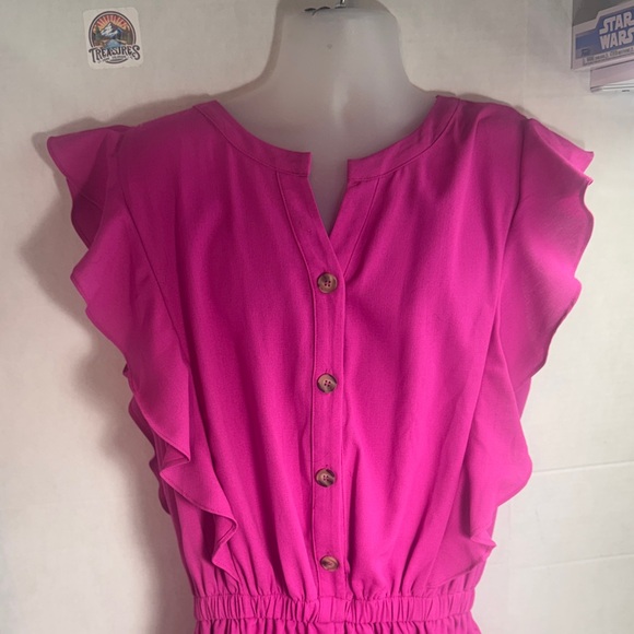 Pink Ruffle Button-Down romper - Picture 2 of 6